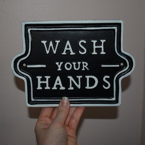 Hearth & Hand Magnolia Wash Your Hands Black White Metal Sign Farmhouse Decor - Picture 4 of 6